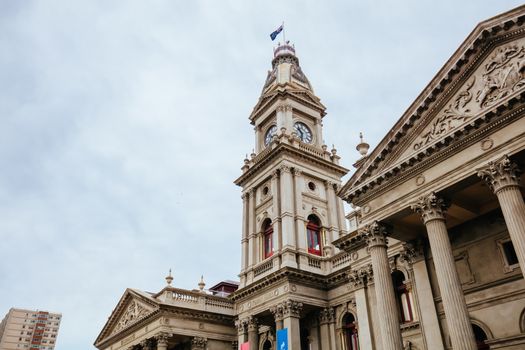 Melbourne, Australia - June 13, 2020: The majestic Fitzroy Town Hall and library near Brunswick St in Fitzroy, Victoria, Australia