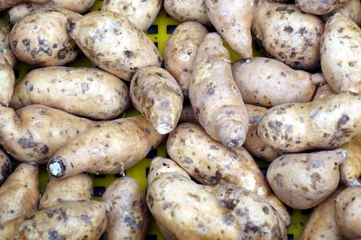 Sweet potatoes are being sold at a market in Taiwan

