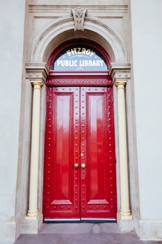 Melbourne, Australia - June 13, 2020: The majestic Fitzroy Town Hall and library near Brunswick St in Fitzroy, Victoria, Australia