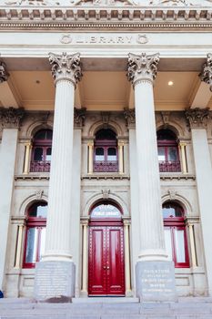 Melbourne, Australia - June 13, 2020: The majestic Fitzroy Town Hall and library near Brunswick St in Fitzroy, Victoria, Australia