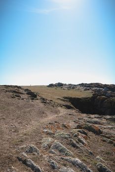 view of the rocky coast of the island of Yeu, Vendee, France on a fall day