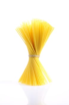 A bundle of spaghetti isolated on white background.