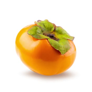 fresh persimmons and persimmon slice with leaf isolated on white background.