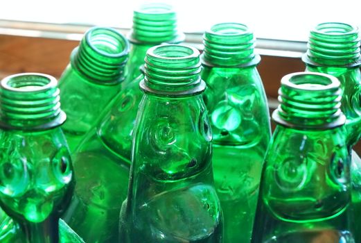 Green glass bottles used for lemonade in times past
