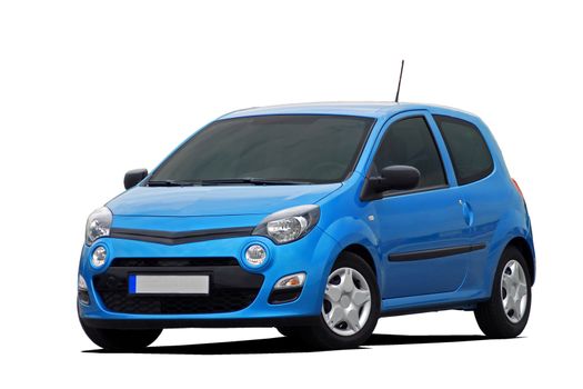 small blue car on white background