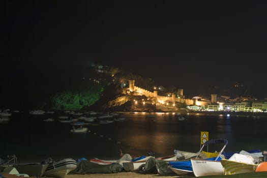 old fortress in Tossa de Mar, Spain. Night view.