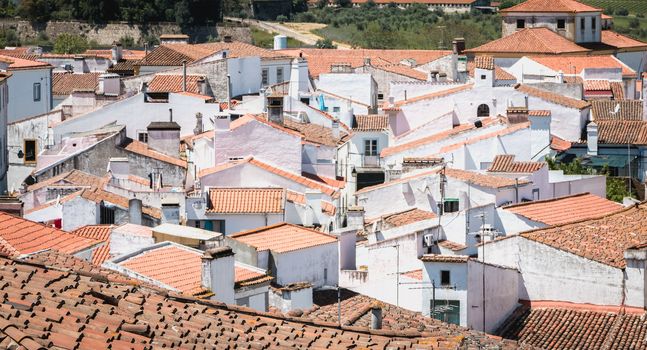 Evora, Portugal - May 5, 2018: Typical House architecture detail of historic town center on a spring day