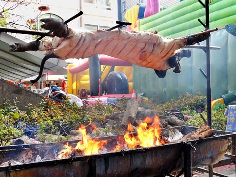 Traditional black haired pig barbecue in Taiwan