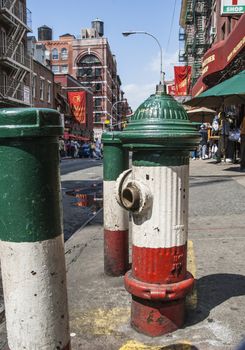 Detail of a fire hydrant in the New York neighborhood of Little Italy. NYC , USA.