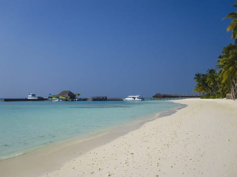 a Maldives tropical island and turquoise water. Suitable for an idea of vacations, Caribbean or tropical summer time.