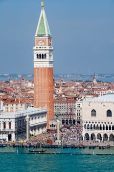 Piazza San Marco with Campanile and Doge Palace. Venice, Italy. Aerieal view