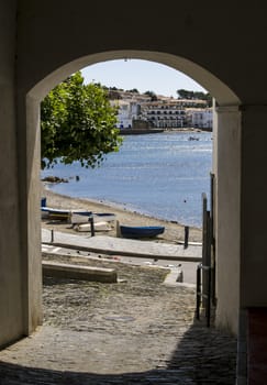 Scene of Cadaqu s through the gate, the Dali's source of inspiration in the mediterranean sea.