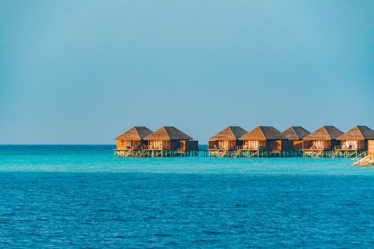 Beautiful beach with water bungalows or water villas at Maldives