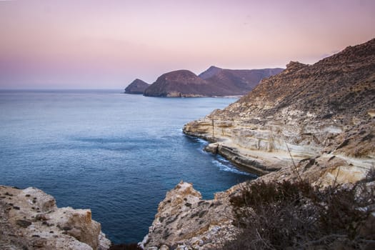 Coastline in the Cabo de Gata Natural Park at the blue hour, Andalusia Spain