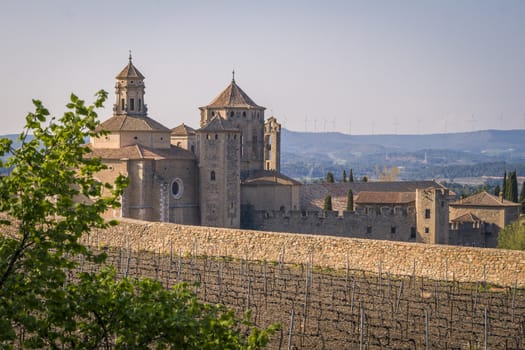 Cistercian Monastery of Santa Maria de Poblet or Monestir de Poblet in the Catalonia region of Spain. Dates from the 1150. The monks make their own wine and the monastery is surrounded by vineyards.