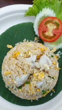 Crab meat fried rice is seafood for sale at Thai street food market or restaurant in Bangkok Thailand