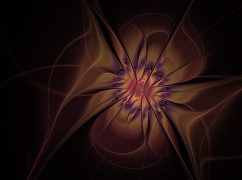Beautiful soft fractal flower on dark background. Computer generated graphics. Abstract floral fractal background for art projects