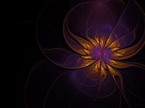 Beautiful fractal floral art on black background. Computer generated graphics. Abstract floral fractal background for art projects