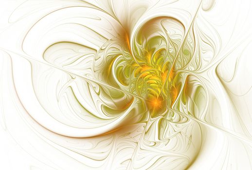 Elegant golden, extremely delicate and translucent flower composition with a silky surface. Abstract floral fractal background for art projects