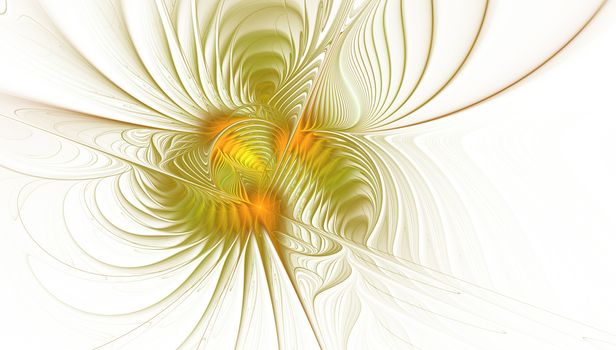 Elegant golden, extremely delicate and translucent flower composition with a silky surface. Abstract floral fractal background for art projects