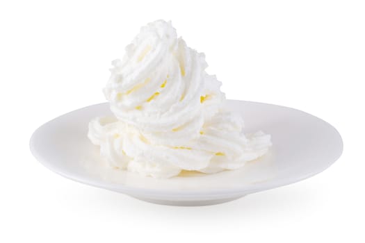 Bowl of whipped cream isolated over white background.