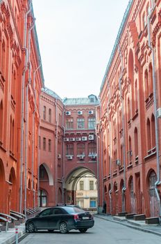 Moscow / Russia - March 11, 2009 - Moscow. Red brick buildings around the walkway between Novaya Square and Bolshaya Cherkassky Lane