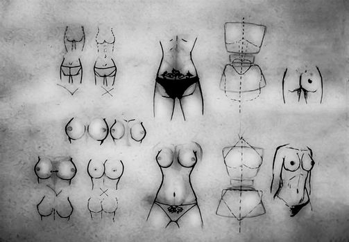 Tutorial of drawing a female body. Drawing the human body, step by step lessons. Female breast drawing tutorial. Drawing a woman's body with an emphasis on breasts.