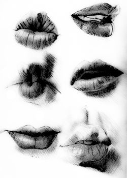 Tutorial lesson drawing a human mouth and lips. Drawing smiles and lips.