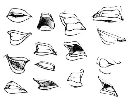 Tutorial lesson drawing a human mouth and lips. Drawing smiles and lips.