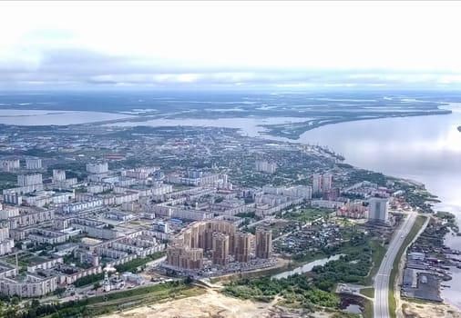 View from above on the city of Surgut. Hunts-Mansi Autonomous Region, surgut city from a bird's-eye view.