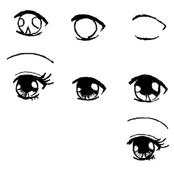 Tutorial of drawing a human eye. Eye in anime style. female eyelashes.