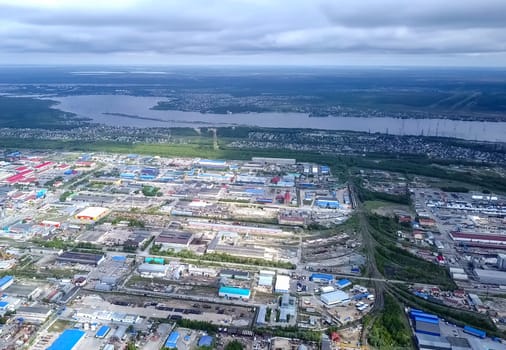 View from above on the city of Surgut. Hunts-Mansi Autonomous Region, surgut city from a bird's-eye view.