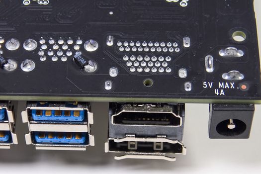 USB on the board of the minicomputer. Computer components.