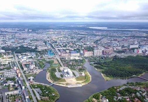 View from above on the city of Surgut. Hunts-Mansi Autonomous Region, surgut city from a bird's-eye view.