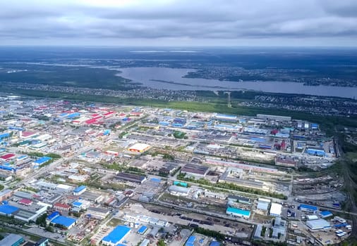 View from above on the city of Surgut. Hunts-Mansi Autonomous Region, surgut city from a bird's-eye view.