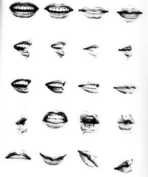 Tutorial lesson drawing a human mouth and lips. Drawing smiles and lips.