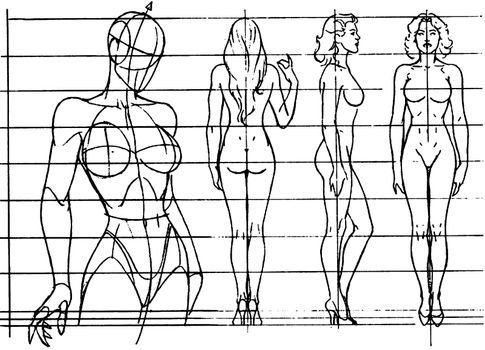 Tutorial of drawing a female body. Drawing the human body, step by step lessons.