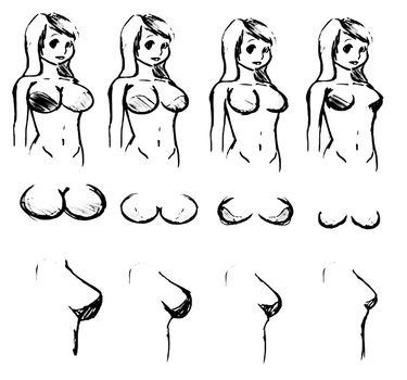 Tutorial of drawing a female body. Drawing the human body, step by step lessons. Female breast drawing tutorial. Drawing a woman's body with an emphasis on breasts.