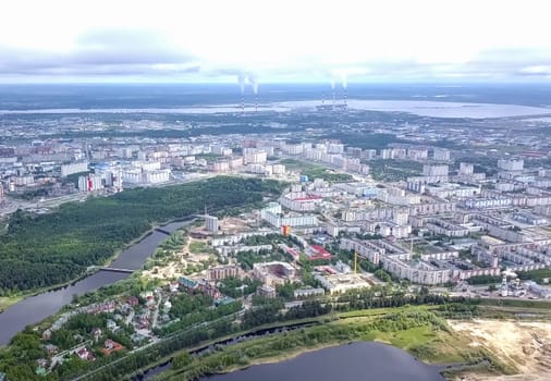 View from above on the city of Surgut. Hunts-Mansi Autonomous Region, surgut city from a bird's-eye view.