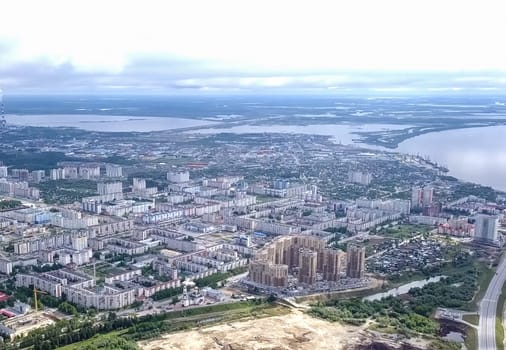 View from above on the city of Surgut. Hunts-Mansi Autonomous Region, surgut city from a bird's-eye view.