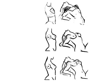 Tutorial of drawing a female body. Drawing the human body, step by step lessons. Female breast drawing tutorial. Drawing a woman's body with an emphasis on breasts.