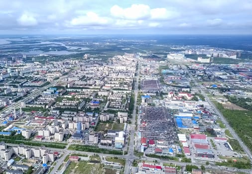 View from above on the city of Surgut. Hunts-Mansi Autonomous Region, surgut city from a bird's-eye view.