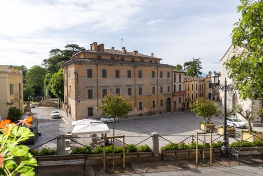 San Gemini, Italy June 13 2020: central square of the town of San Gemini where the municipality is located