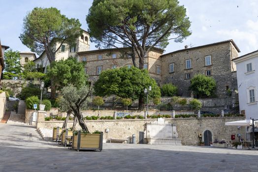 San Gemini, Italy June 13 2020: central square of the town of San Gemini where the municipality is located