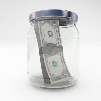 Dollar savings concept Money in a jar 3d rendering isolated on white