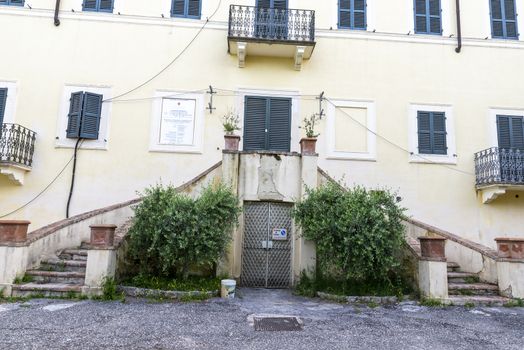 san gemini, italy june 13 2020: hotel located in the gardens outside the town walls