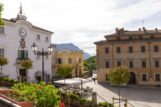 San Gemini, Italy June 13 2020: central square of the town of San Gemini where the municipality is located