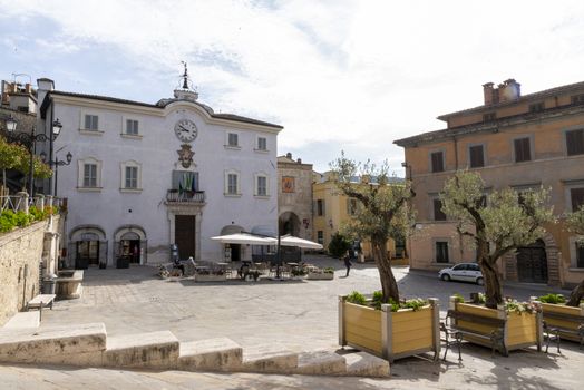 San Gemini, Italy June 13 2020: central square of the town of San Gemini where the municipality is located