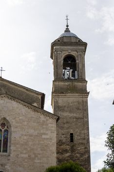 San Gemini, Italy June 13 2020: Bell tower of Santo Gemini in the town of San Gemini medieval age