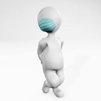 Fatty joyfull woman with a mask 3d rendering isolted on white